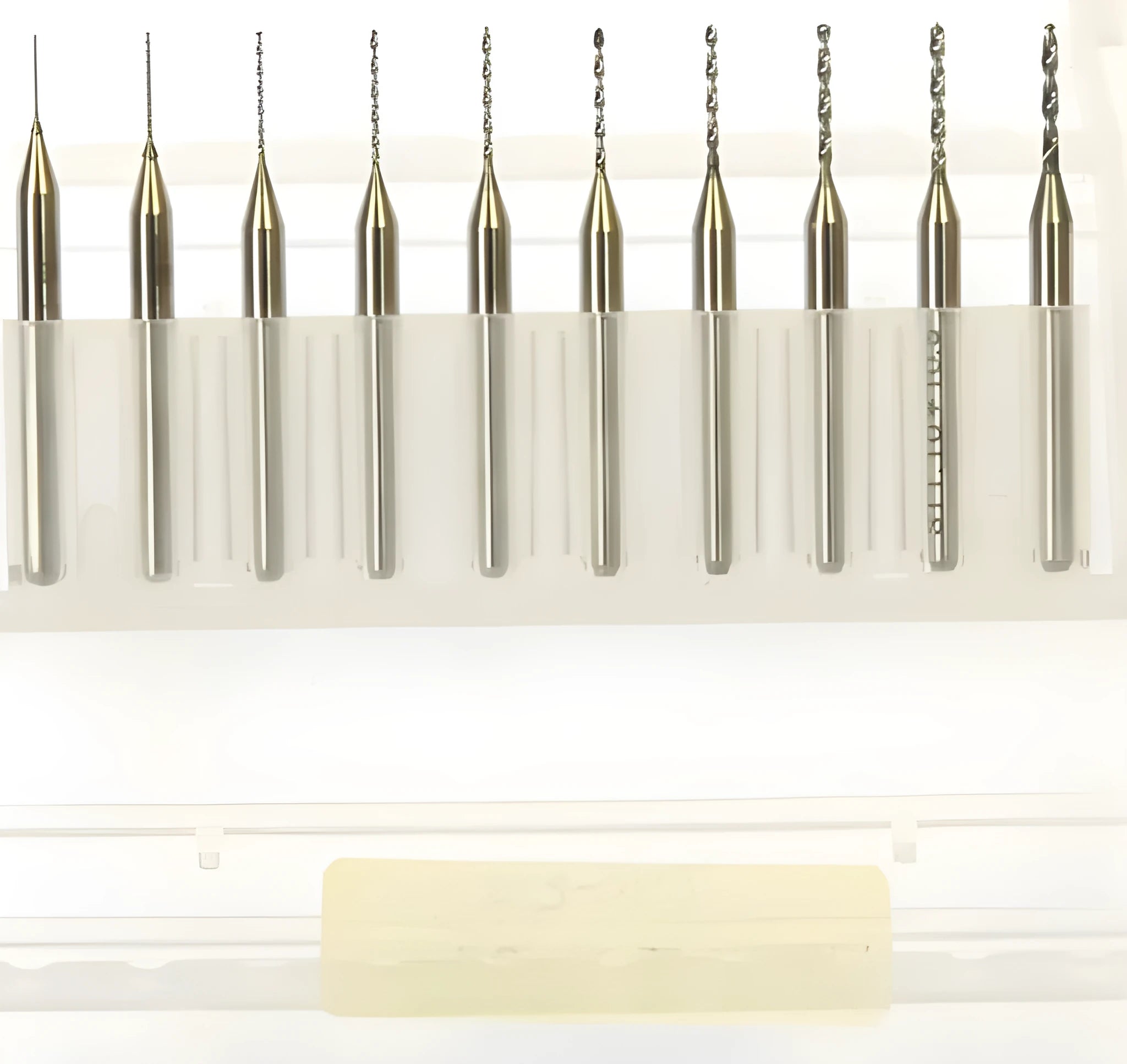 Imported tungsten carbide micro-engraving bit for precision machining on circuit boards and hardware.