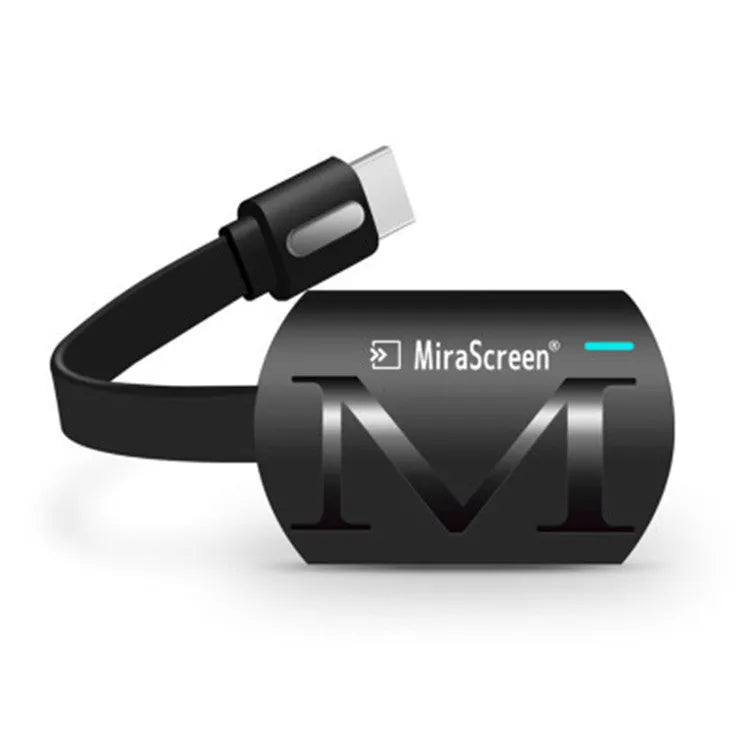 Black HD TV USB dongle device measuring 52mm by 26mm with HDMI output for 1920x1080 screen mirroring.