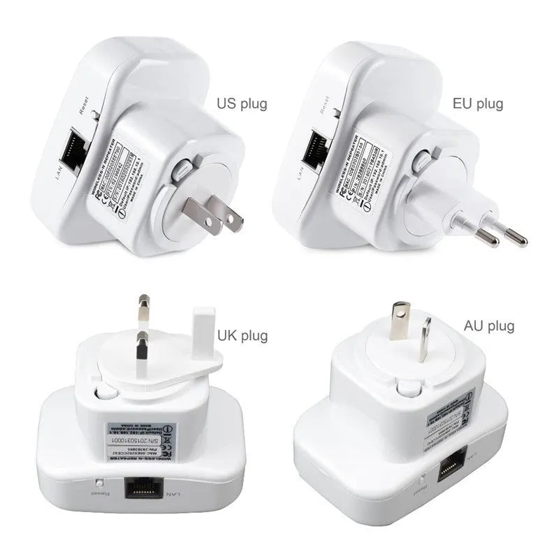 Wireless WiFi Repeater 300Mbps with 2dBi antennas, UK plug, white and black