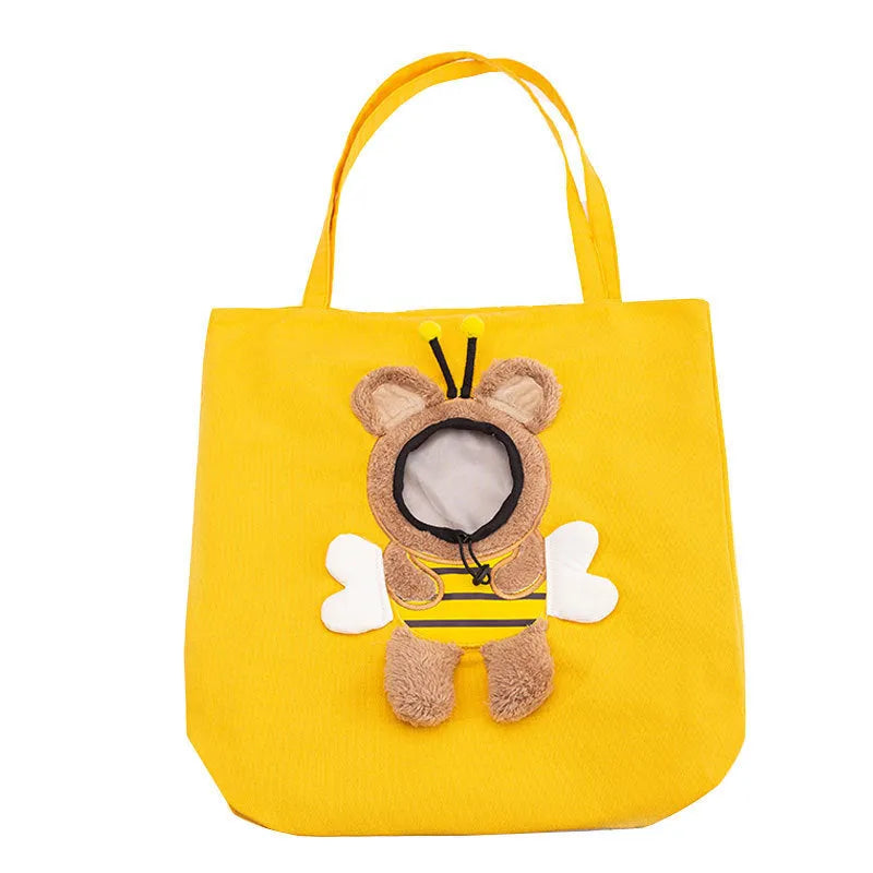 Little Bee Design canvas pet carrier bag with animal pattern and elastic side opening