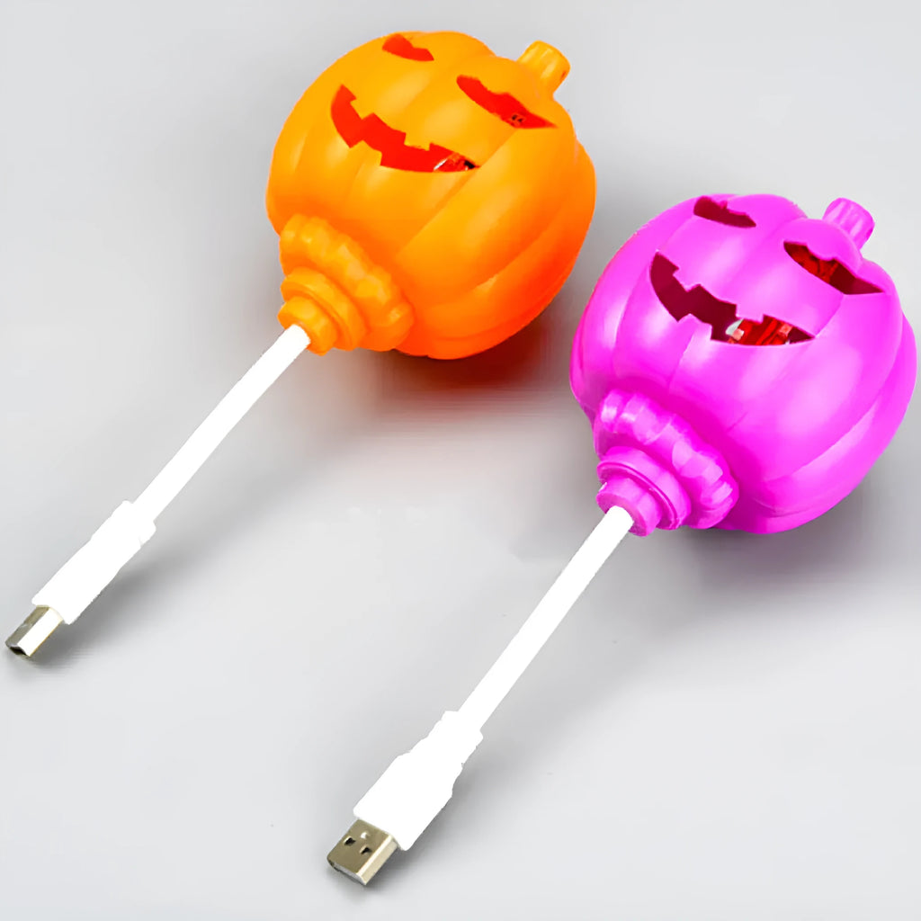 Pumpkin decorative lamp with USB cable and yellow or purple LED lighting options