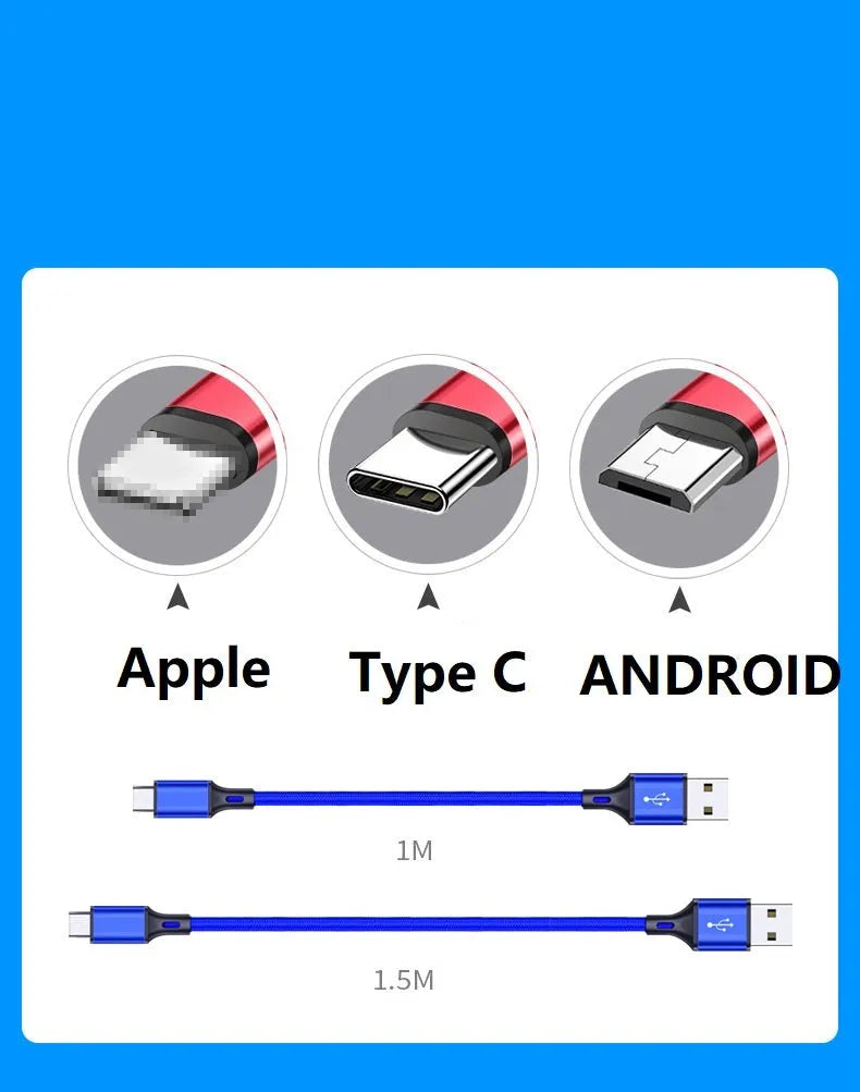 Black USB to phone charging cable shown at 2 metre length.