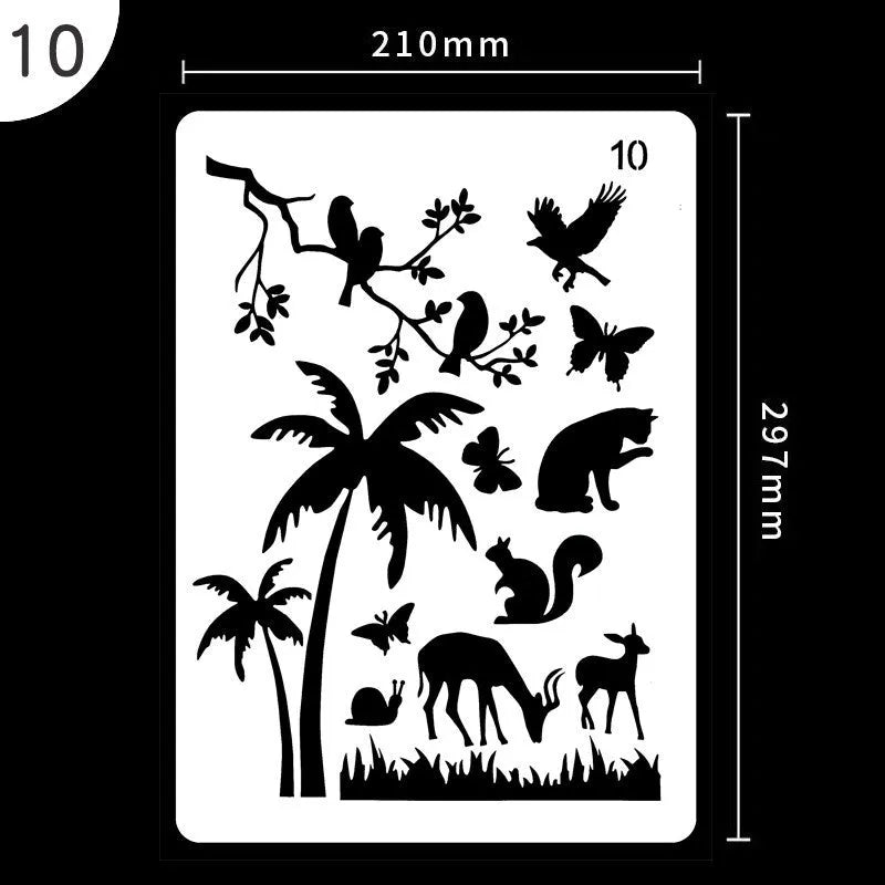 Set of white plastic drawing stencils with assorted cut-out patterns for crafts and decoration.