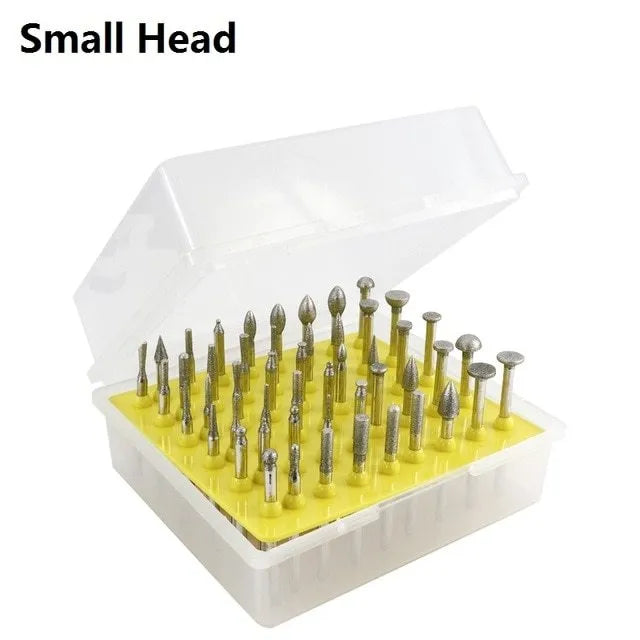 Alloy grinding head set with elliptical cone shape and emery material for glass jade stone work