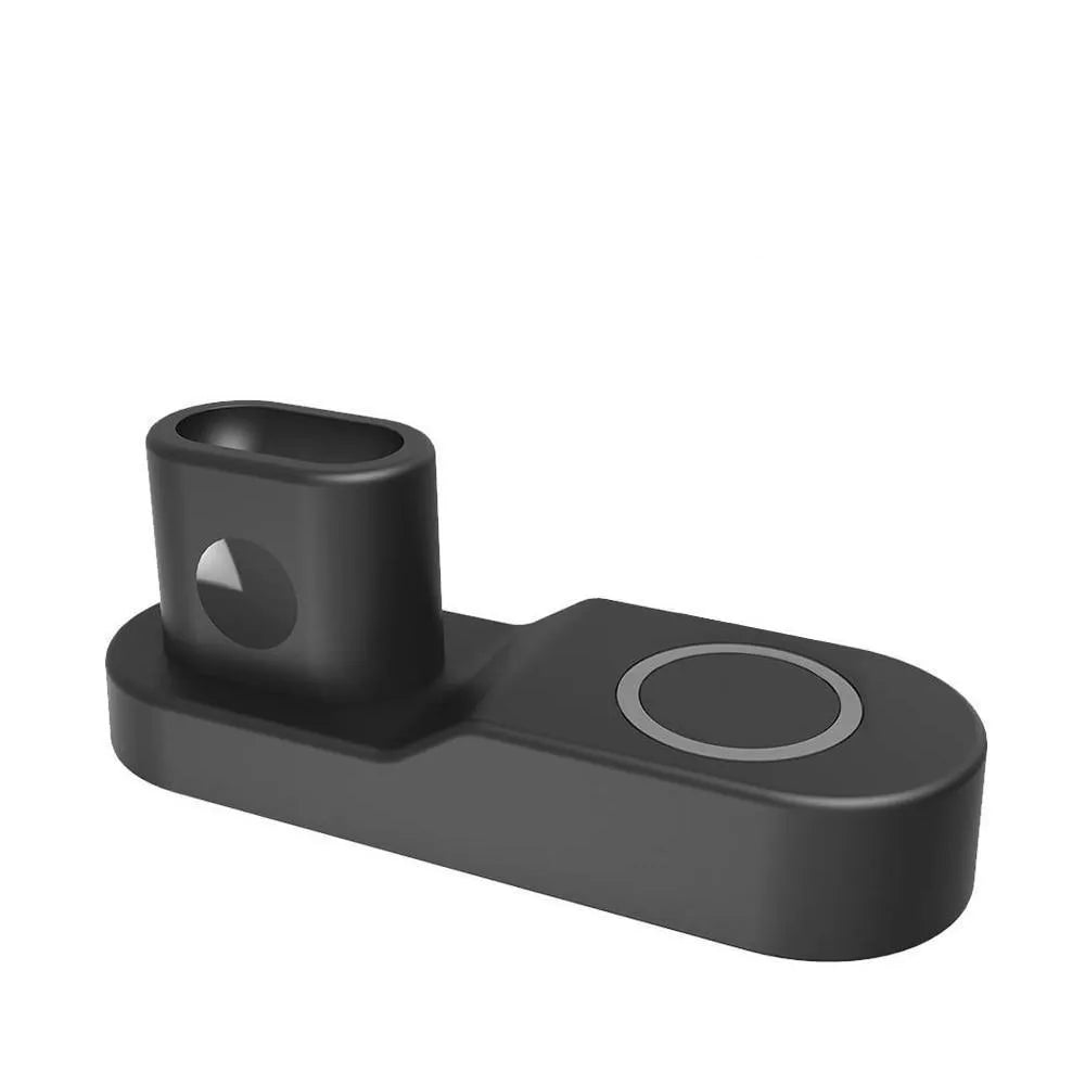 Black and white W3 three-in-one wireless charging station for Apple Watch and mobile phone