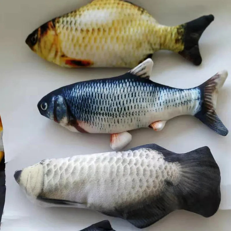 Multicolour electronic fish cat toy measuring 30cm with USB charging cable