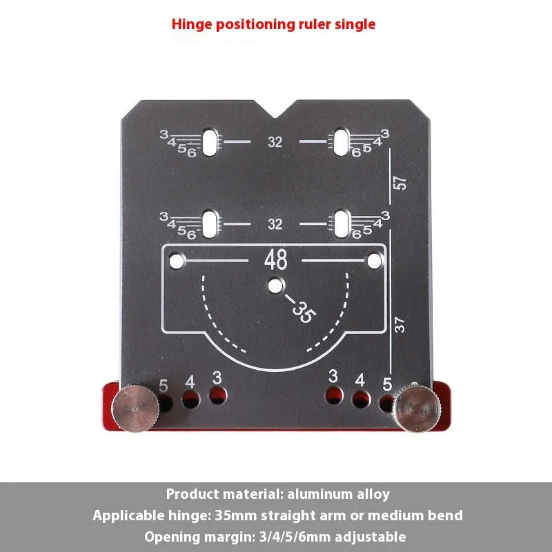 35mm adjustable hinge punch locator tool with red aluminium ruler and hard alloy tapper blade.