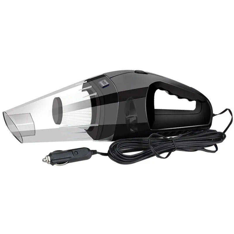 Portable 12V car vacuum cleaner in orange colour with nozzle attachments for automotive interior cleaning