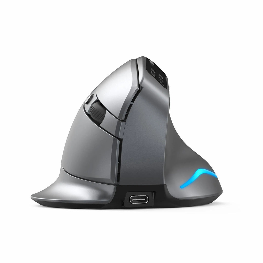 Grey Bluetooth vertical mouse with wireless charging, 12cm size, for laptop use
