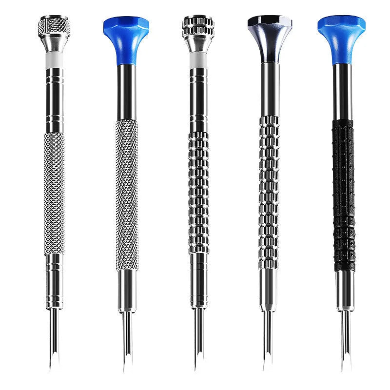 Boxed set of 10 manual screwdrivers and spare bits for watch and glasses repair.
