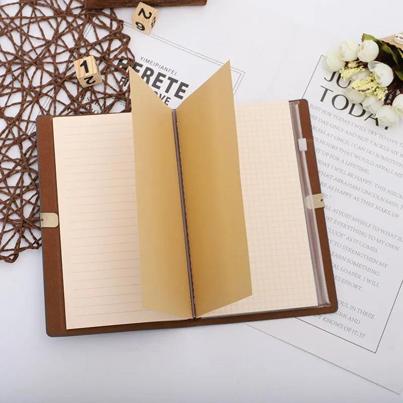 A6 48K leather look notebook with cowhide rope tie, grey cover, closed with rope
