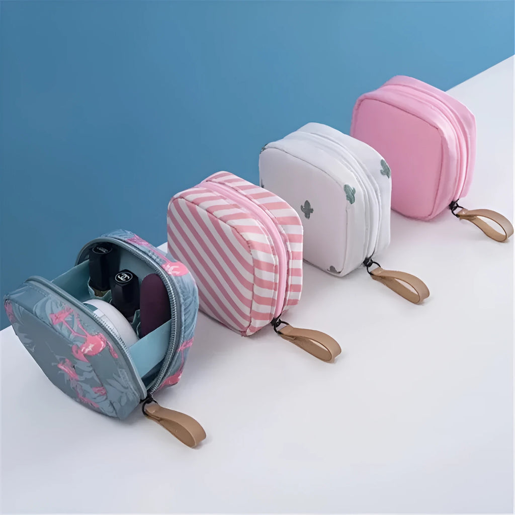 Cloth cube makeup storage organiser in blue, pink, white, and white pink colour options
