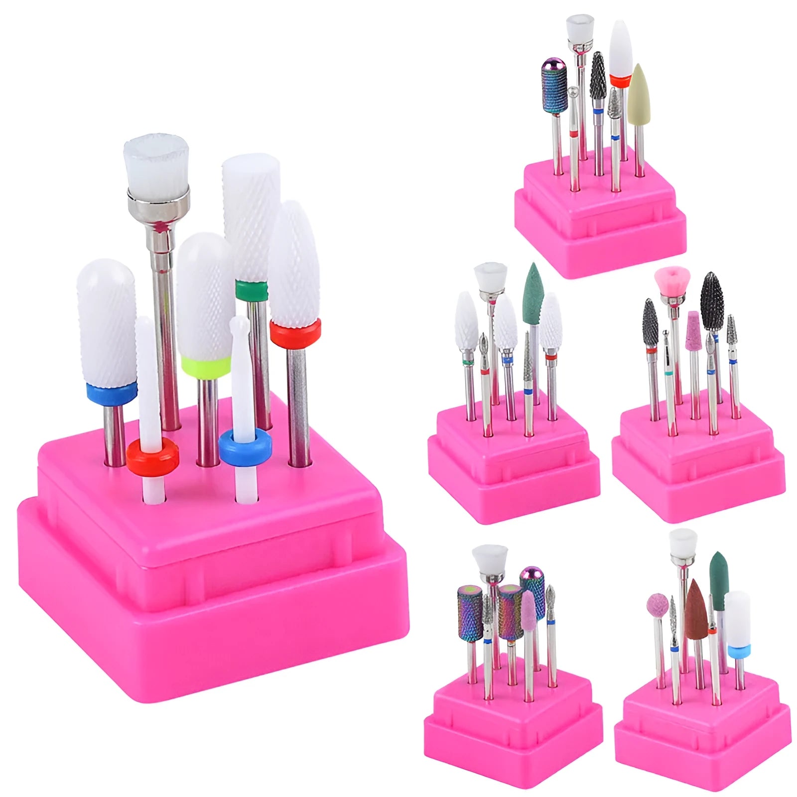 Tungsten steel nail polishing head set with 7 pieces including drill bits and brush