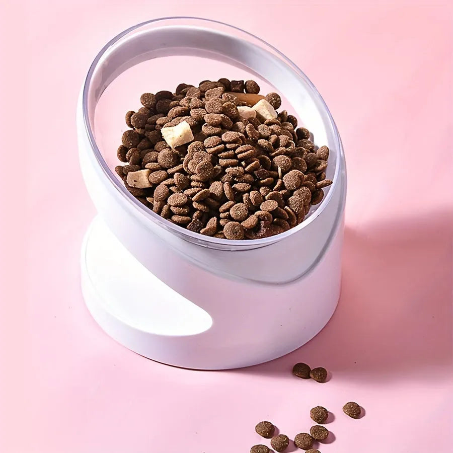 White elevated plastic cat bowl with anti-vomit tilt design