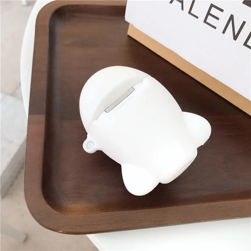Cartoon airplane themed silicone flip case for Apple AirPods 1 and 2 with a metal carrying hook attached.