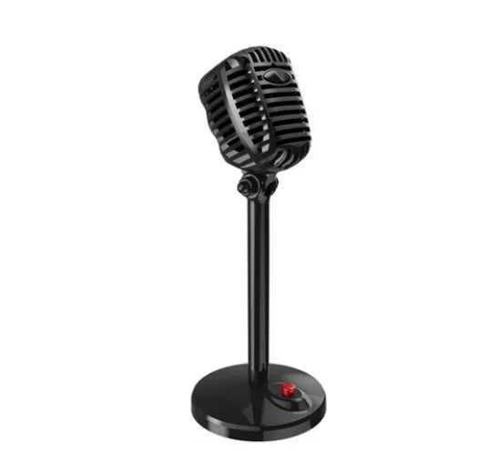 Black USB desktop microphone with an adjustable gooseneck stand on a weighted base.