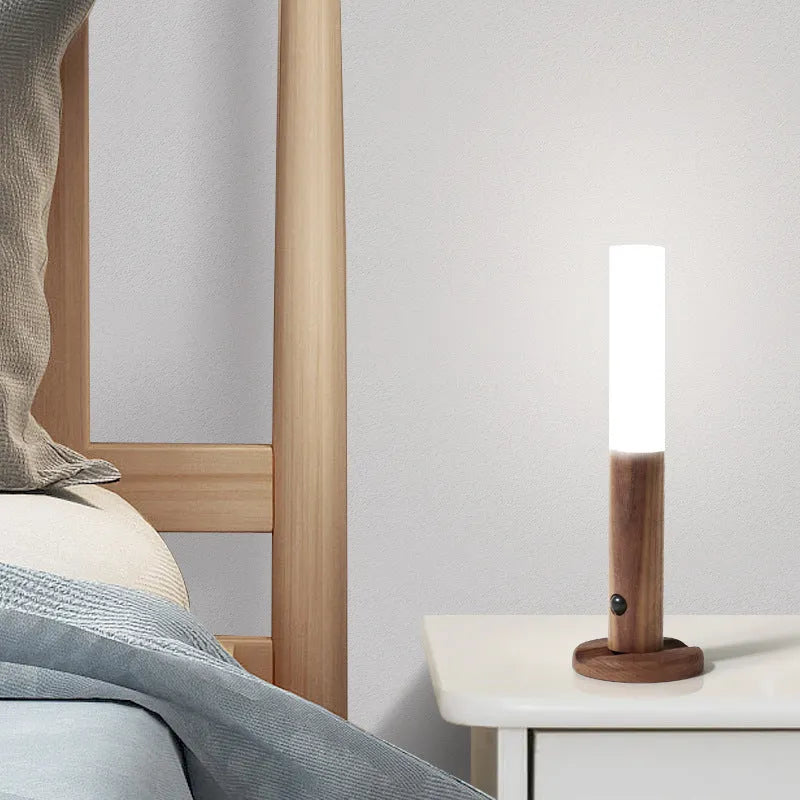 Smart sensor LED desk lamp in solid wood and organic glass with motion detection