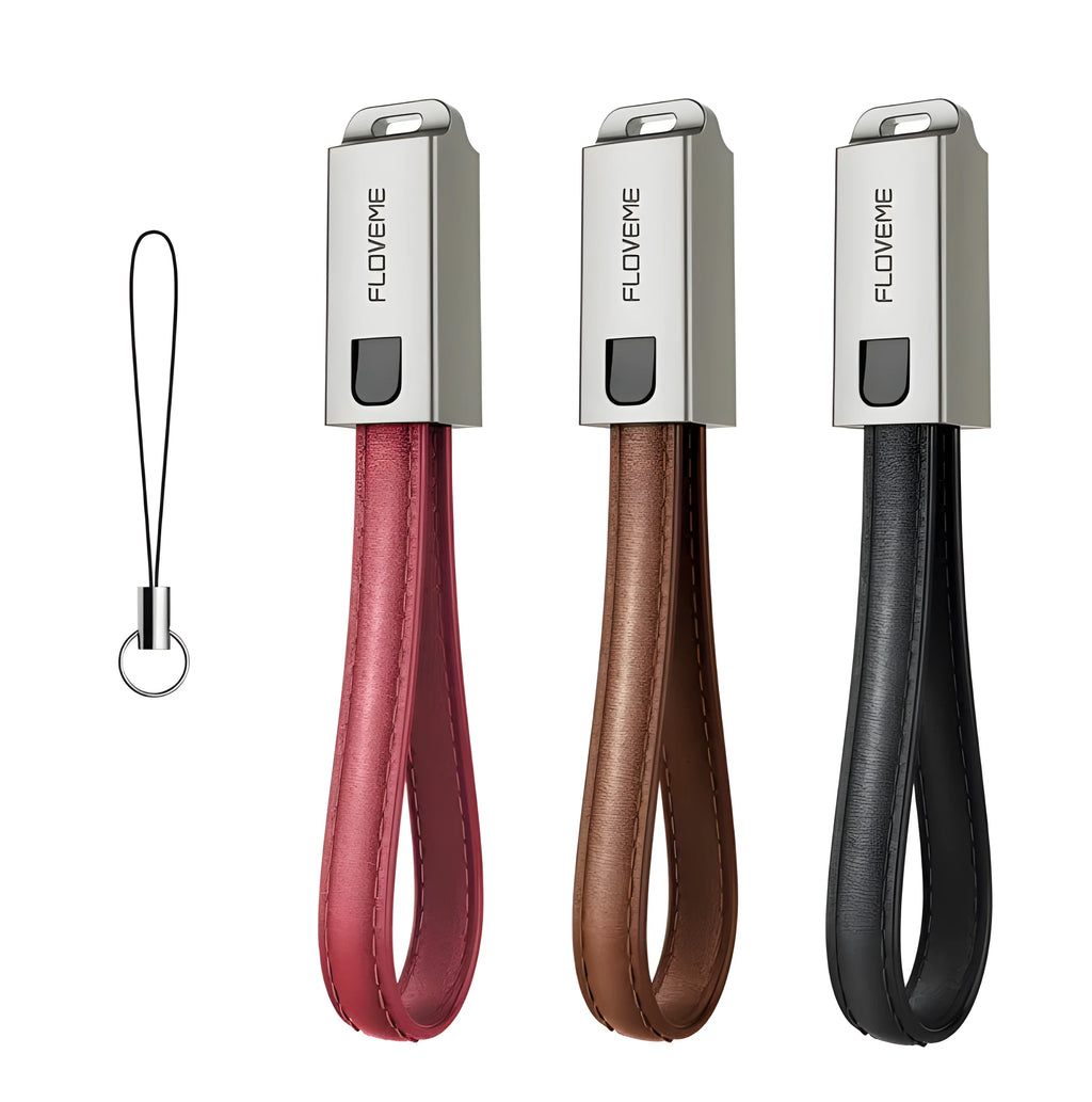 Leather and zinc alloy Lightning charging cable in red colour showing 20cm length with Lightning connector