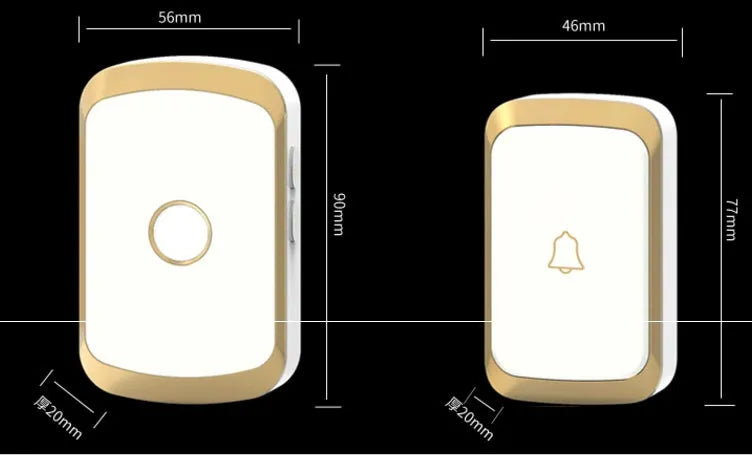 Wireless doorbell kit showing AC plug-in receiver and battery-powered transmitter in black finish.