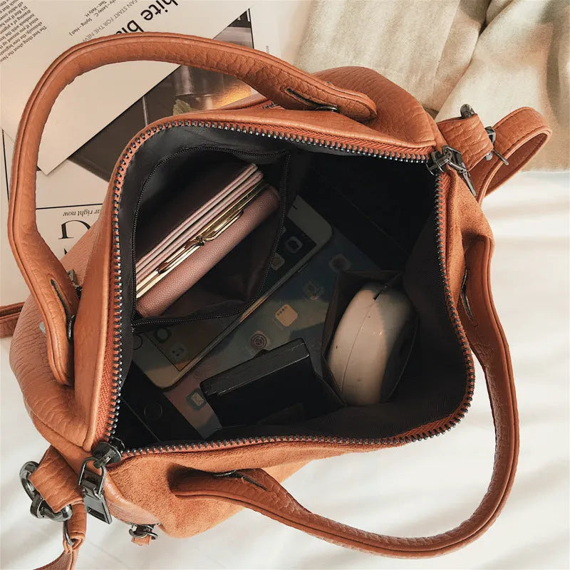 Soft PU leather women's casual tote shoulder bag in a choice of colours.