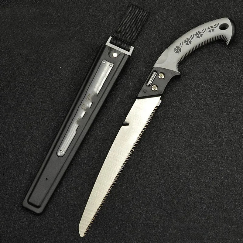 Japanese-style two-tone waist saw with 460mm length and 1.2mm thick blade for tree cutting and woodworking