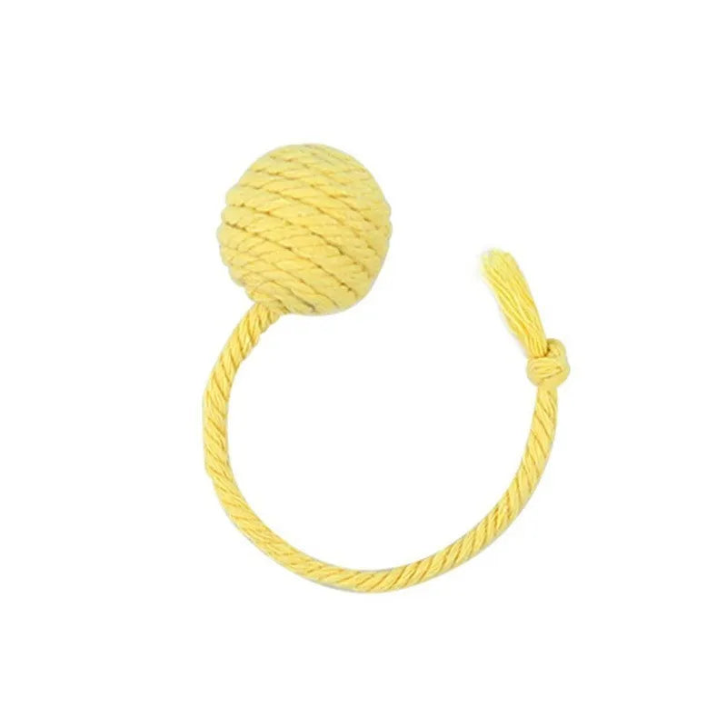 Cat toy ball with rope and built-in bell in multiple colours for kitten play