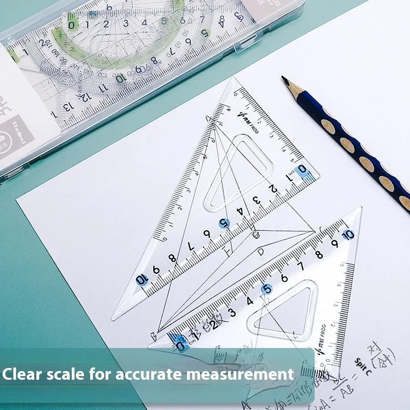 Youpai transparent acrylic four-piece drawing ruler set with square protractor on a white background