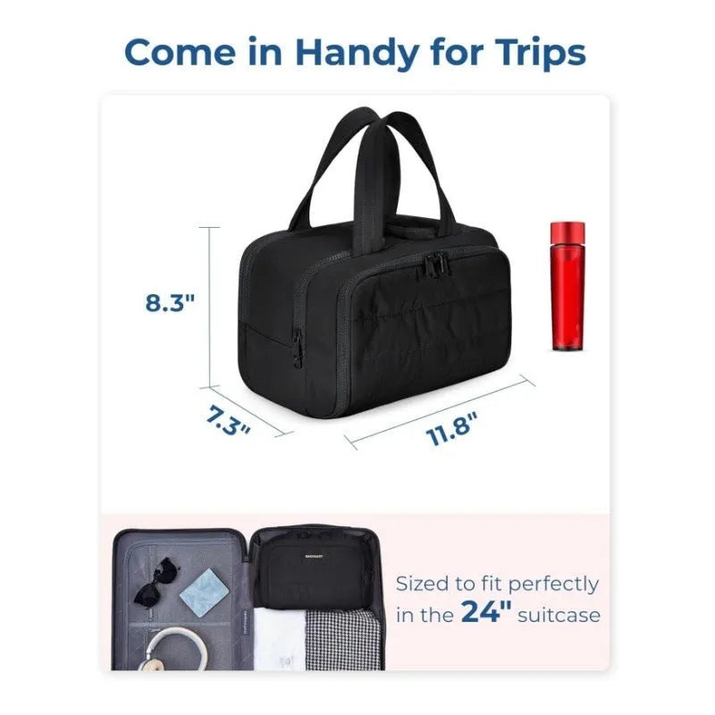 Large lightweight polyester travel toiletry bag with wide open compartment in multiple colour options