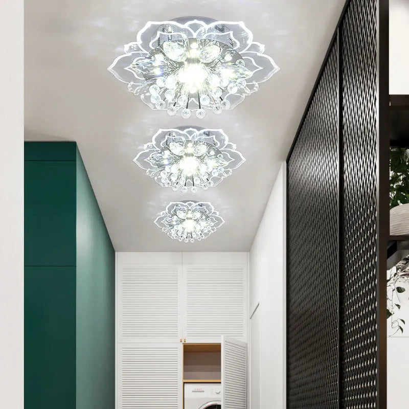 Modern crystal and acrylic ceiling lamp with flower-shaped shade in concealed and exposed installation styles