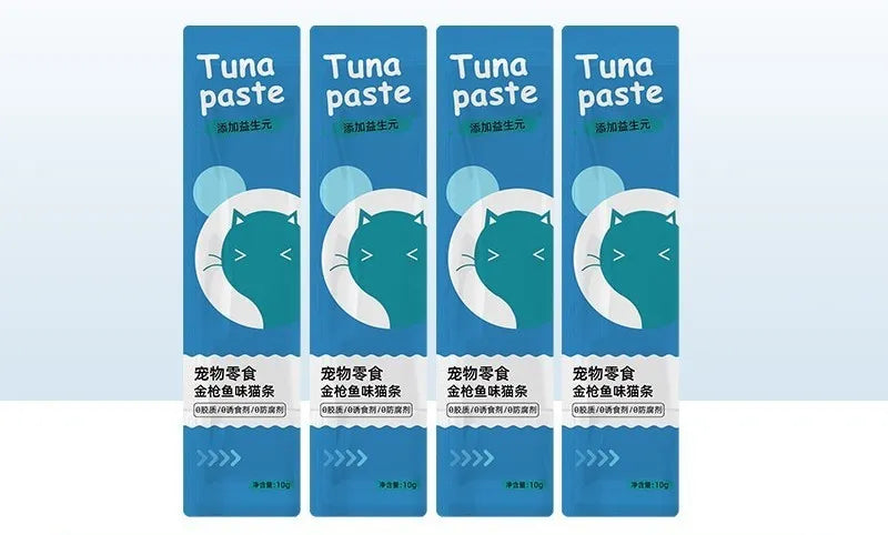 10-piece pack of cat strip snacks for kittens with four flavour options