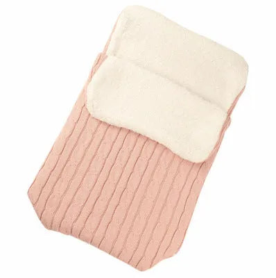 Envelope-style baby stroller sleeping bag in beige with lamb cashmere lining and cotton wool filling
