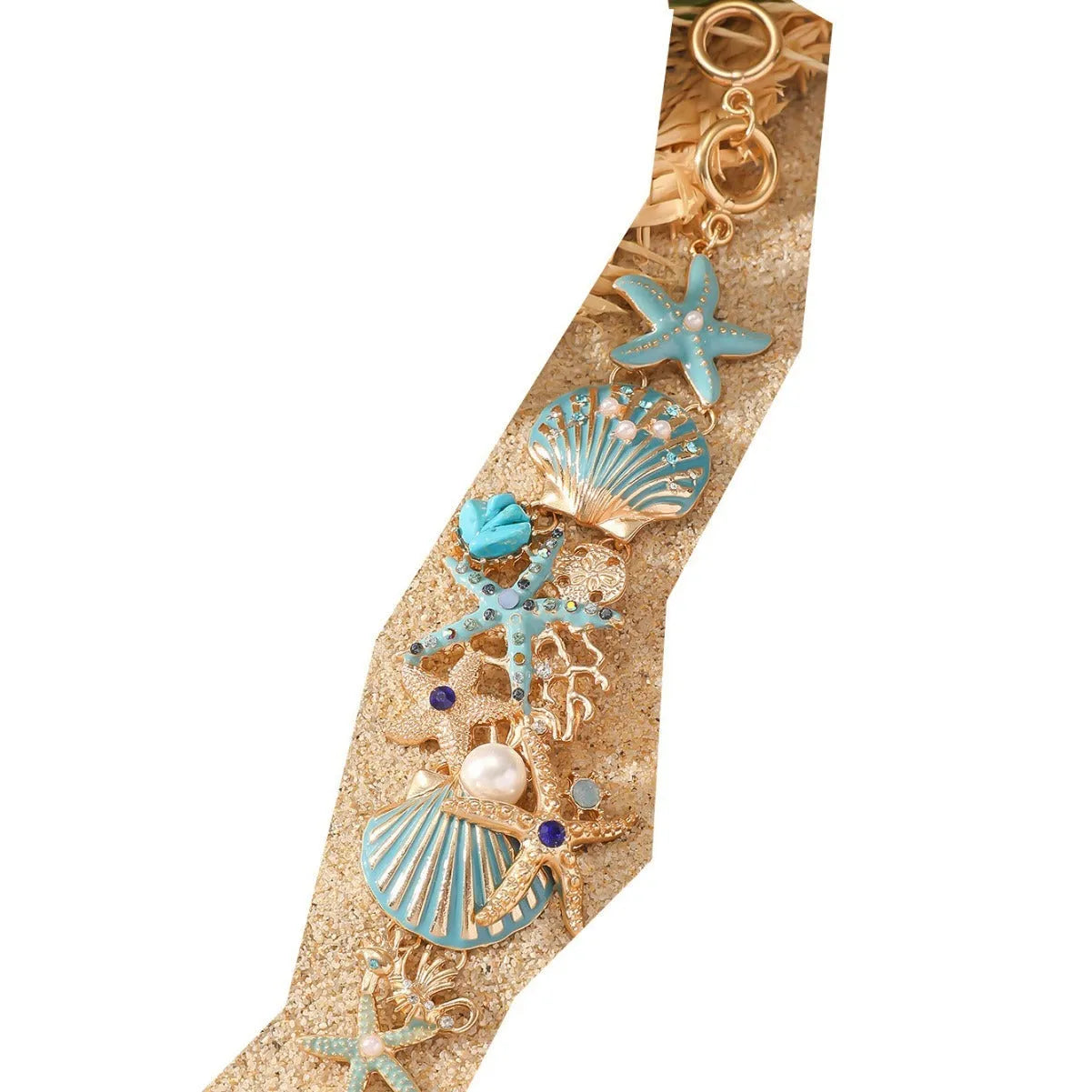 Women's electroplated alloy boat anchor rhinestone bracelet with starfish design