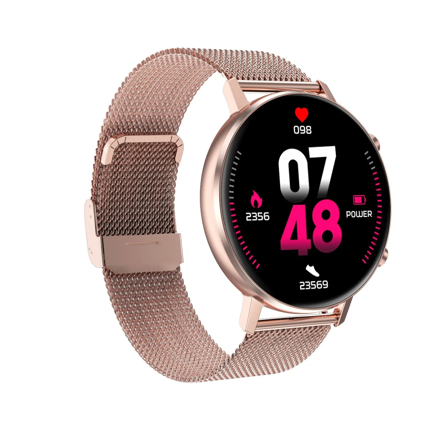 DT96 smart fitness tracker bracelet with steel strap on wrist showing 1.3 inch screen