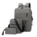 Men's USB charging casual computer bag three-piece set in black nylon with internal compartments