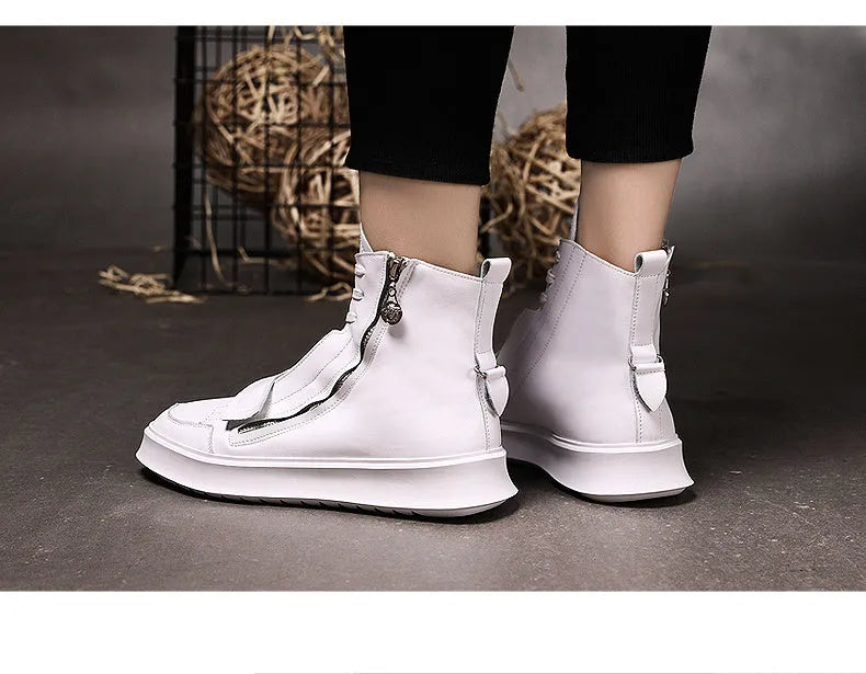 Men's black high-top ankle boot made of PU leather microfiber, shown from the side.