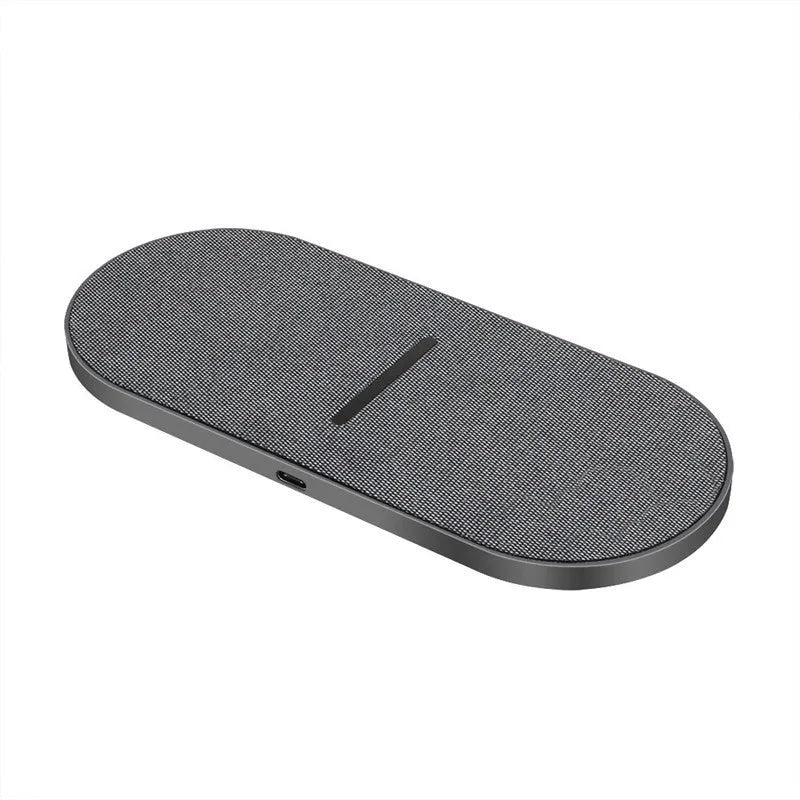 Black wireless charging pad duo for two devices with 10W fast charging capability
