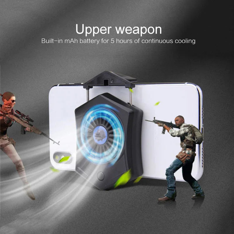 Black mobile phone cooling radiator with 120mm fan and USB cable for gaming smartphones