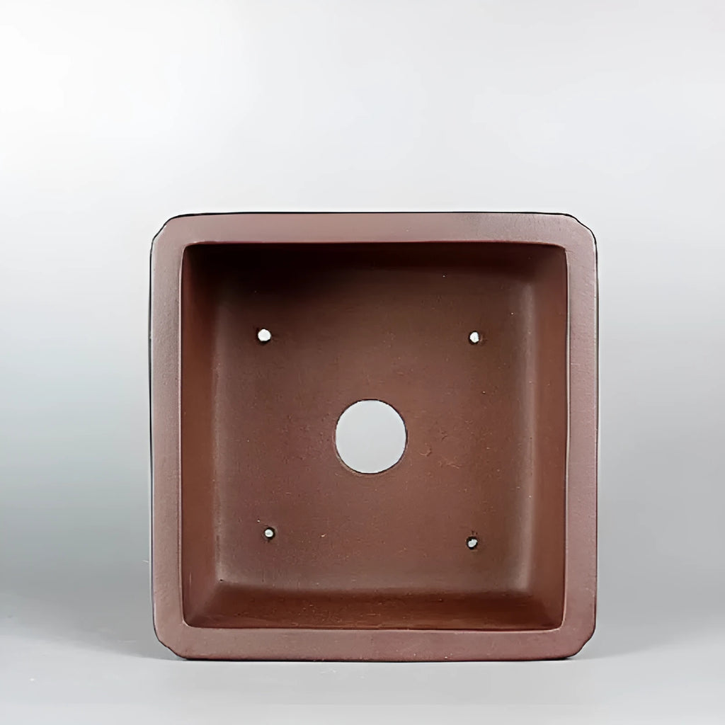 Brown handmade purple clay flower pot 19 cm with classical antique design and drainage hole