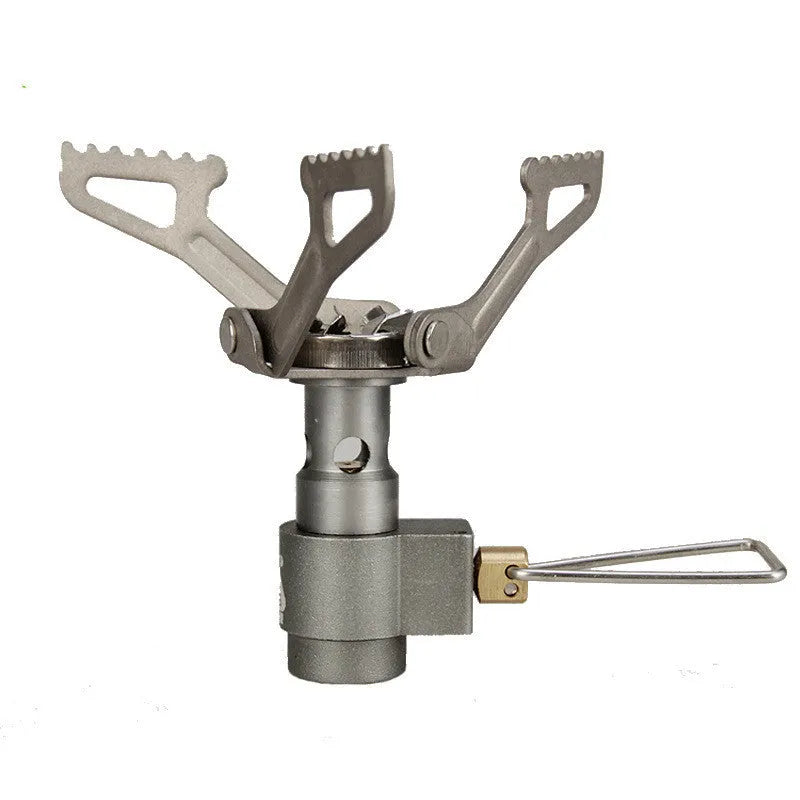 Portable one-piece propane gas camping stove for outdoor use.