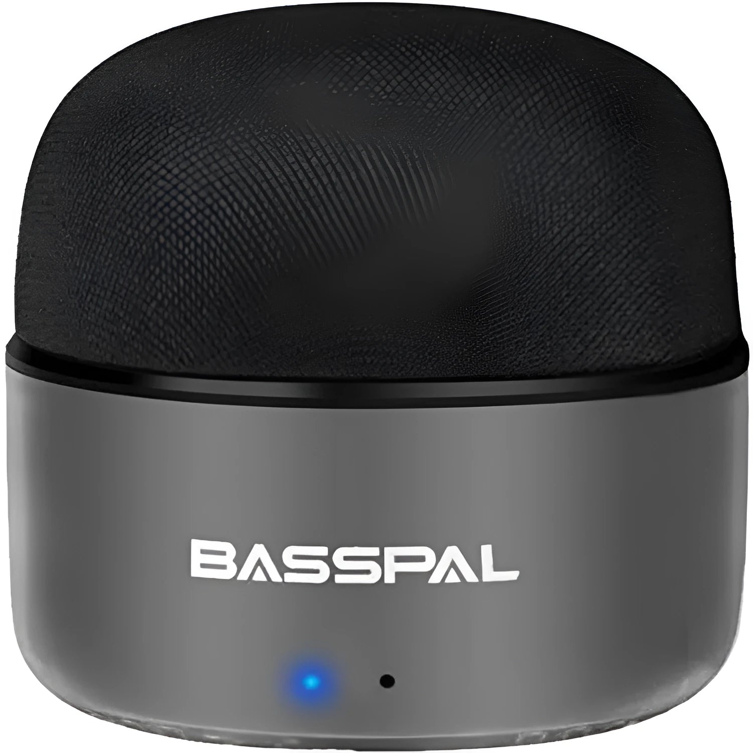 Black portable mini Bluetooth speaker with waterproof rating and control buttons.