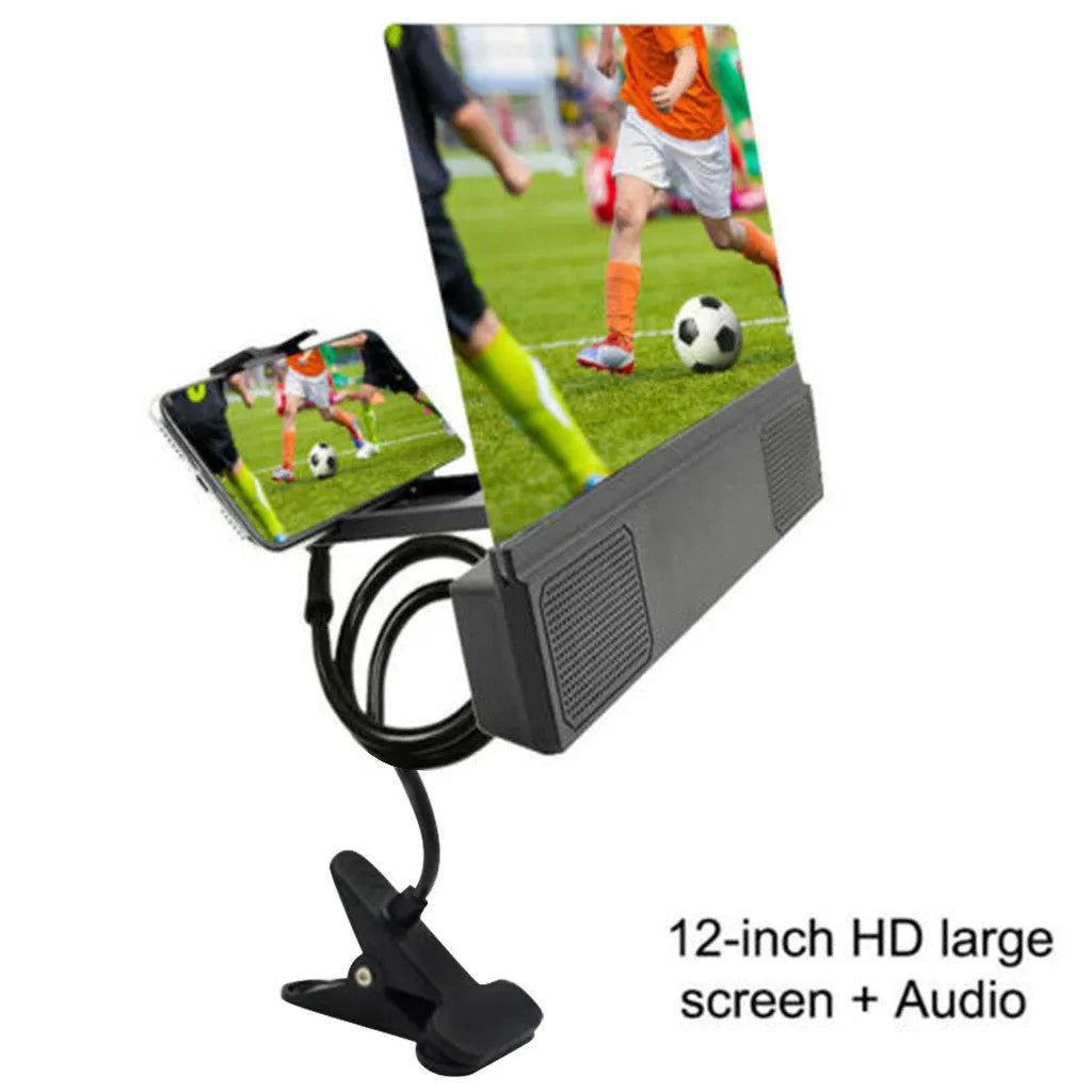12-inch portable mobile phone screen amplifier with flexible gooseneck stand on a table