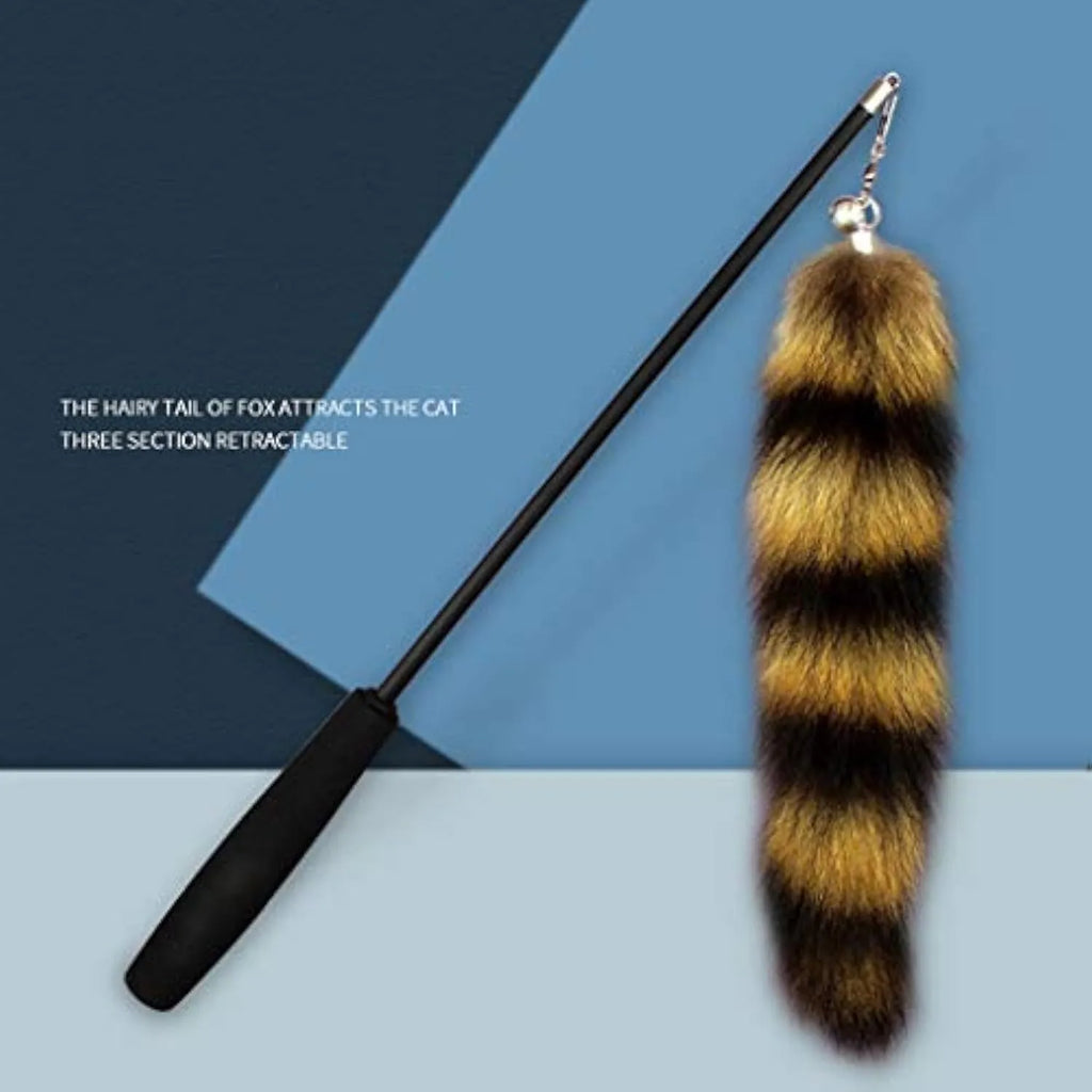 Black cat toy wand with elastic string measuring 42 cm for interactive play