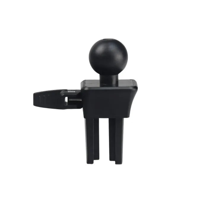 Black plastic mobile phone holder mounted on a car air conditioning vent