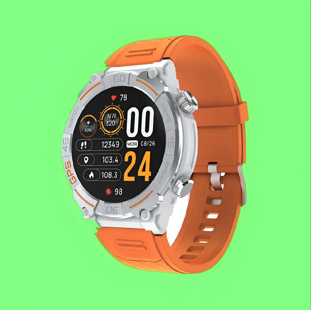 MG02 smart watch with Bluetooth calling on wrist, showing TFT touch screen displaying health metrics.