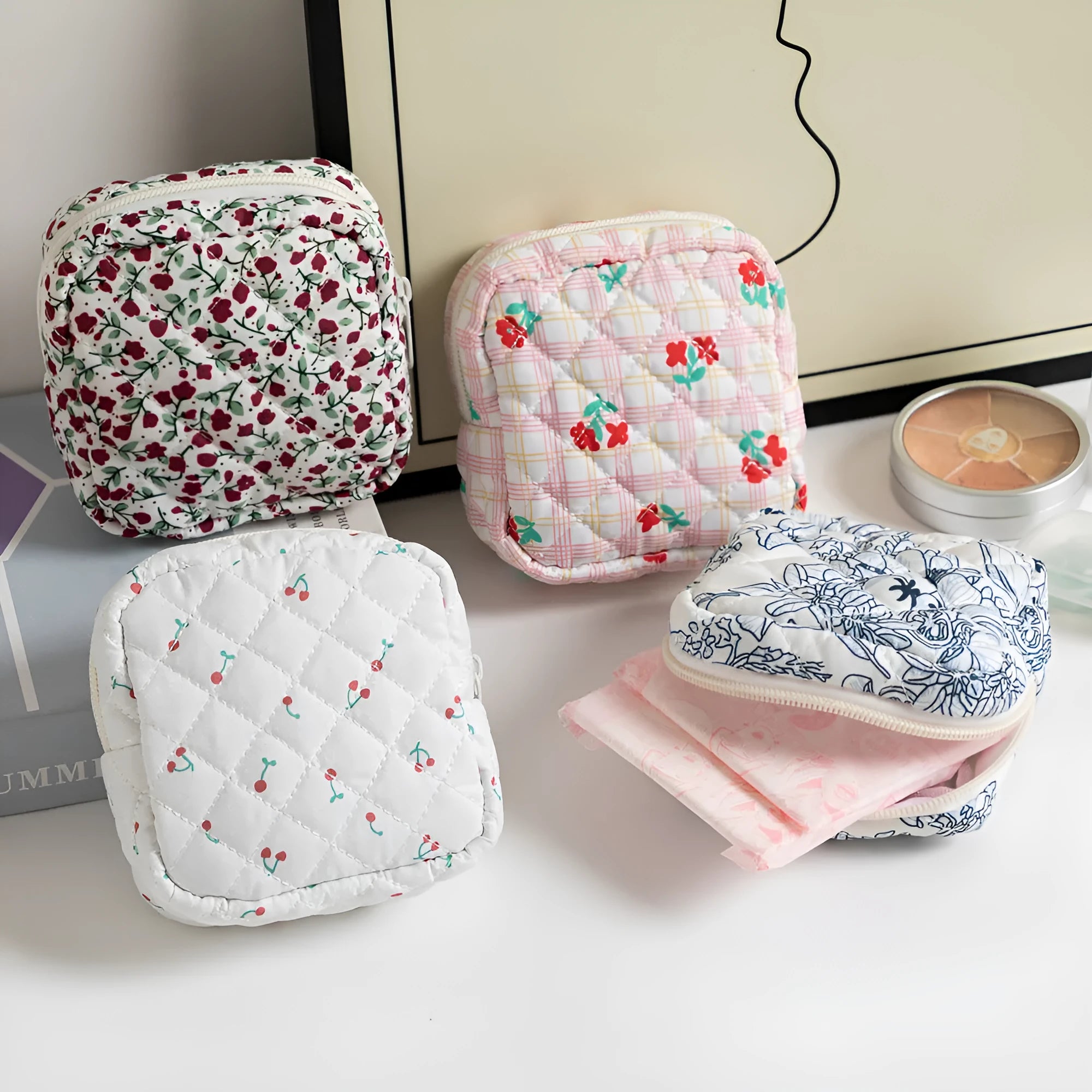 Floral pattern key storage bag made from breathable polyester fabric in various colour options.