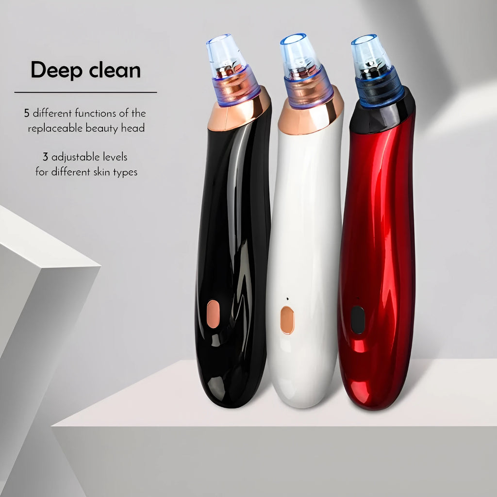 Electric blackhead remover device with multiple nozzle attachments for facial pore cleaning
