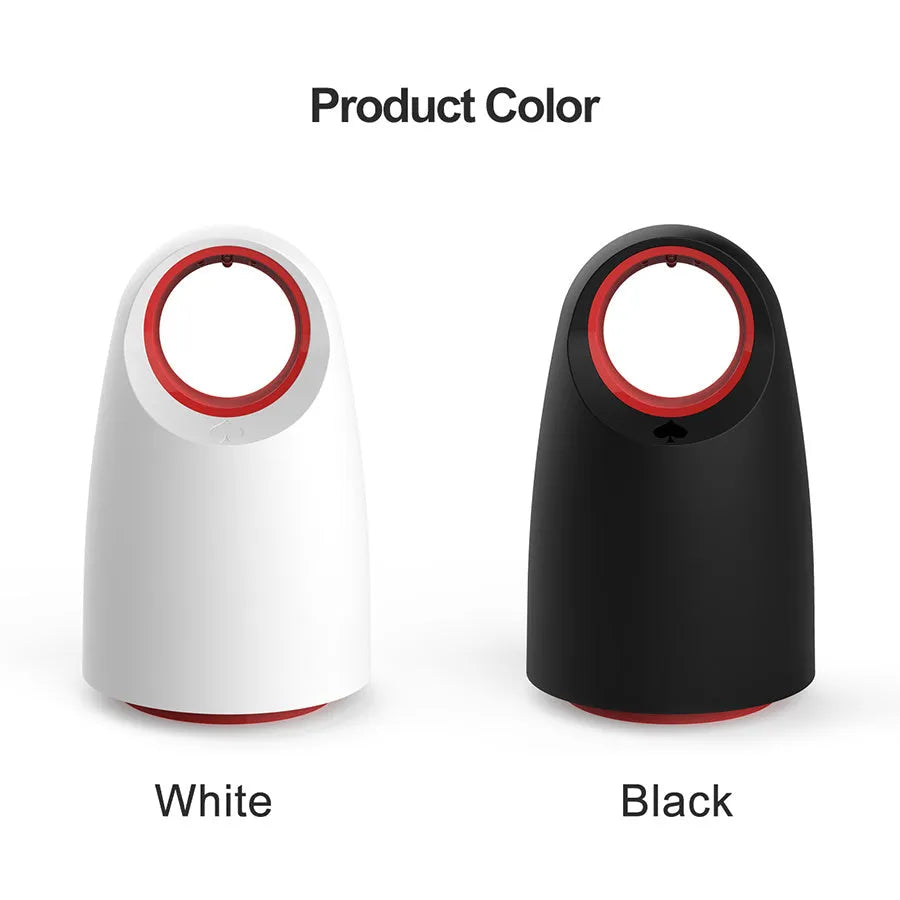 Black or white coloured silent electric mosquito killer with USB cable on a table.