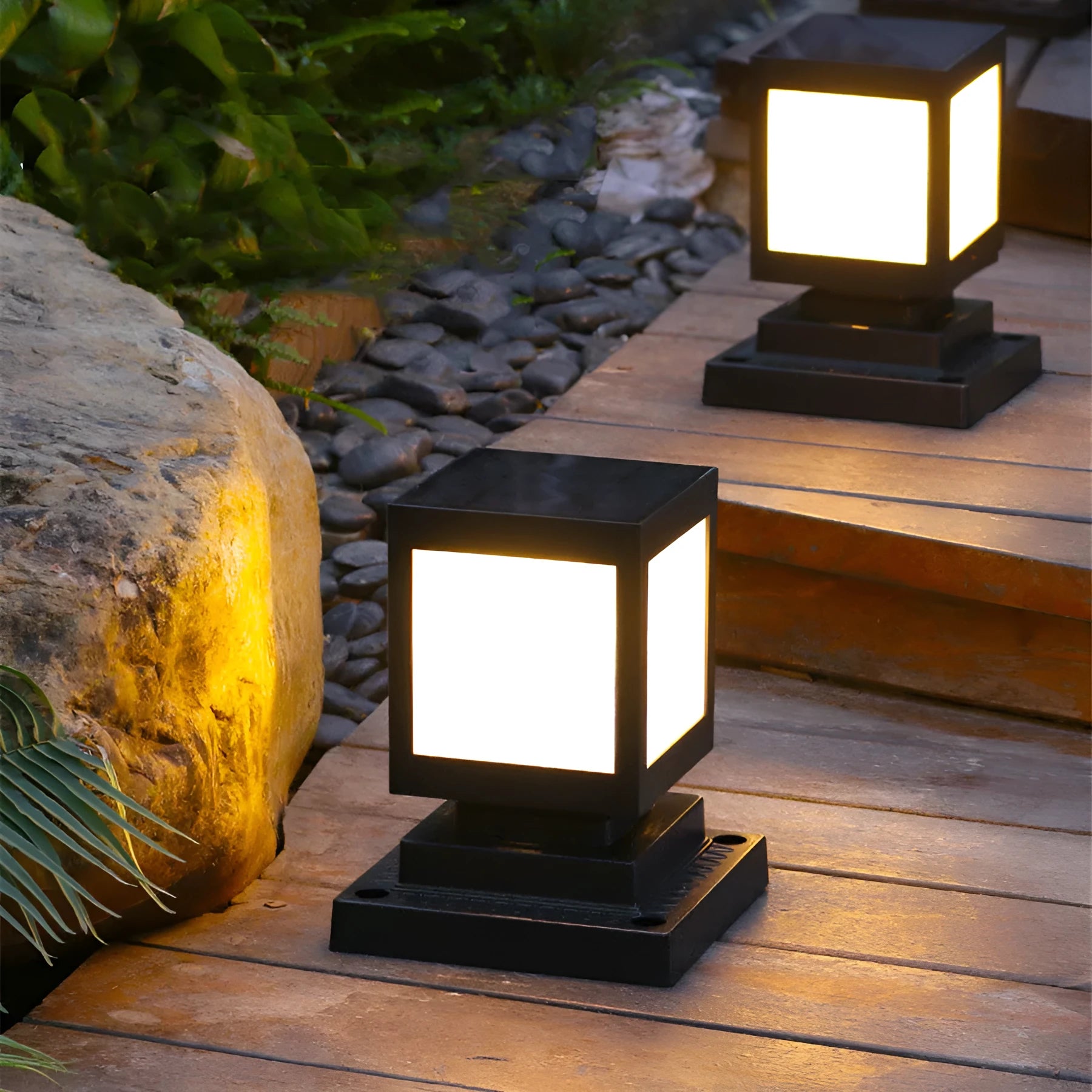 Solar garden light with LED illumination for outdoor courtyards and patios