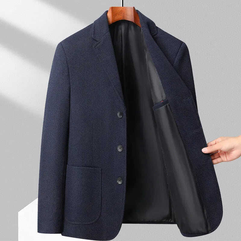 Men's loose-fit wool coat in solid colour for spring and autumn casual wear