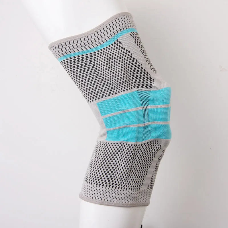 Sky blue silicone grip knee pads for running and basketball in four size options